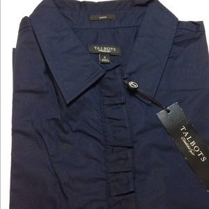 Talbots ruffled dark blue shirt size small